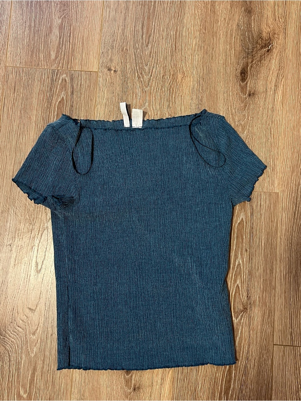 h&m dark teal lettuce trim off shoulder crop top
